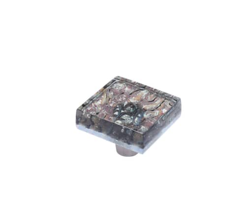 Pearl Shadow Grey Square Knob | Hardware by Windborne Studios. Item composed of stone and glass