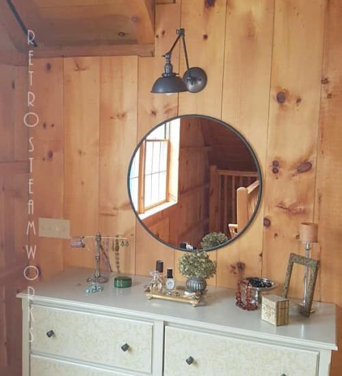 Swinging Adjustable Wall Light - Industrial Bathroom Sconce | Sconces by Retro Steam Works. Item made of metal works with mid century modern & industrial style