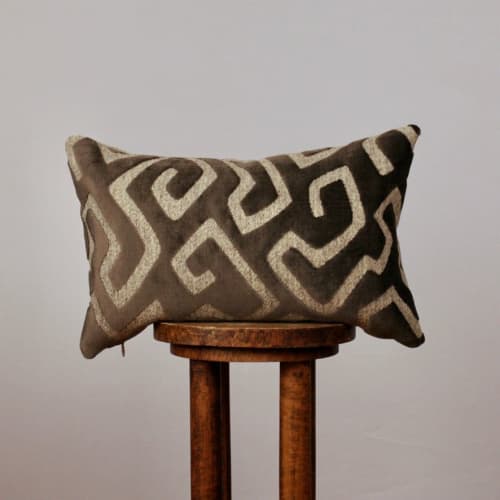 Brown Geometric Abstract Maze Lumbar Pillow 14x21 | Pillows by Vantage Design