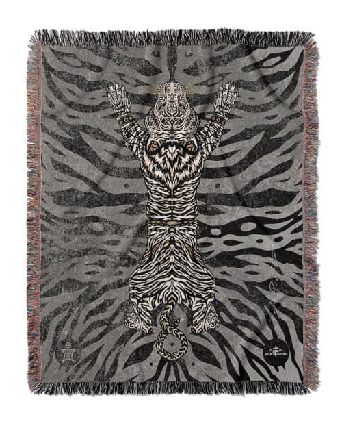 AEON Tiger Blanket Black White Gold | Linens & Bedding by Sean Martorana. Item composed of cotton