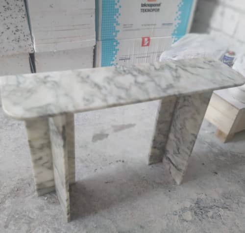 Calacatta Marble Console Table: Green & Monet Stone (12x42x30) | Buffet Table in Tables by AEGEAN MARBLE ARTISAN ATELIER
