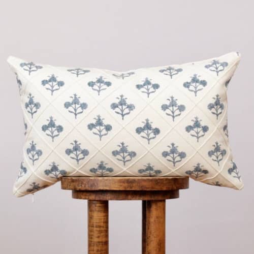 White & Blue French Floral Lumbar Pillow 14x22 | Pillows by Vantage Design