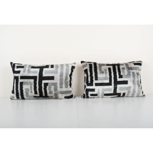Ikat Eye Beige Pillow Cover - Set of Two Silk Pastel Velvet | Cushion in Pillows by Vintage Pillows Store