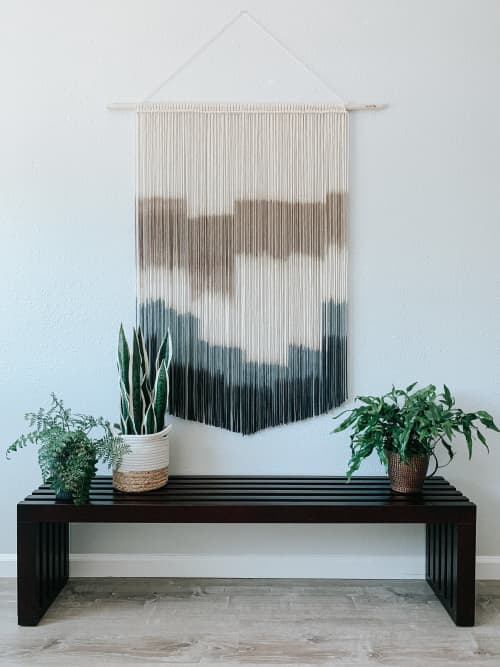Large Modern Black and Gray Macrame Wall Hanging | Wall Hangings by Love & Fiber. Item made of cotton & fiber