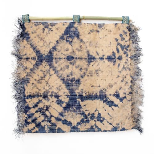Raffia Wall Hanging -Shibori Spider Web Pattern - Denim Blue | Tapestry in Wall Hangings by Tanana Madagascar. Item composed of bamboo & fiber