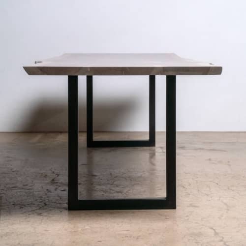 Live Edge Sunrise Dining Table | Modern Wood and Steel Table | Tables by Alabama Sawyer. Item composed of oak wood
