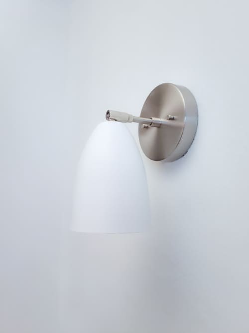 Satin Nickel Wall Lamp - Matte White and Brushed Silver | Sconces by Retro Steam Works. Item made of metal
