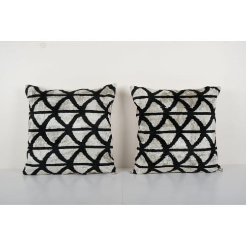 Set of Two Velvet Ikat Cushion, Square Silk Velvet Pillow | Sham in Linens & Bedding by Vintage Pillows Store. Item made of fabric