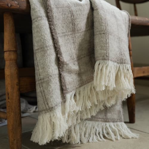 Italian Wool and Mohair Cream / Latte King Bedcover 118x99 | Throw in Linens & Bedding by Vantage Design