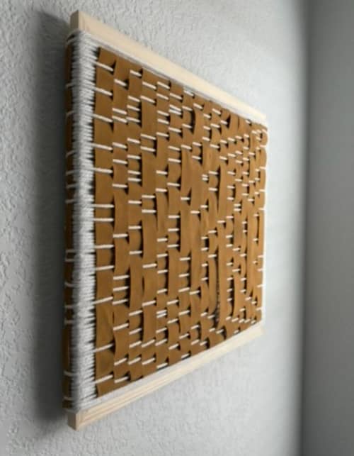 Woven Tile- 20”x20” Mustard Suede | Sculptures by Mpwovenn Fiber Art by Mindy Pantuso