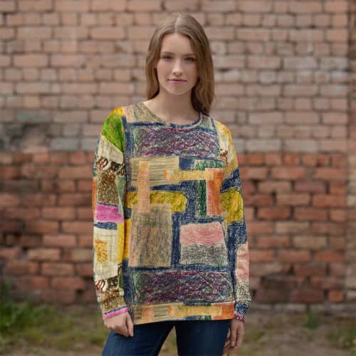 Unisex Sweatshirt - The Hearth Quilt - Folk Geometric Art | Work by Eman's Gallery