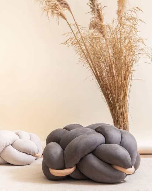 (L) Graphite Vegan Suede Knot Floor Cushion | Pillows by Knots Studio. Item composed of walnut & fabric