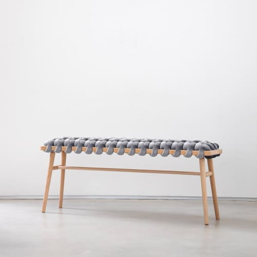 Sterling Grey Velvet Woven Bench | Benches & Ottomans by Knots Studio