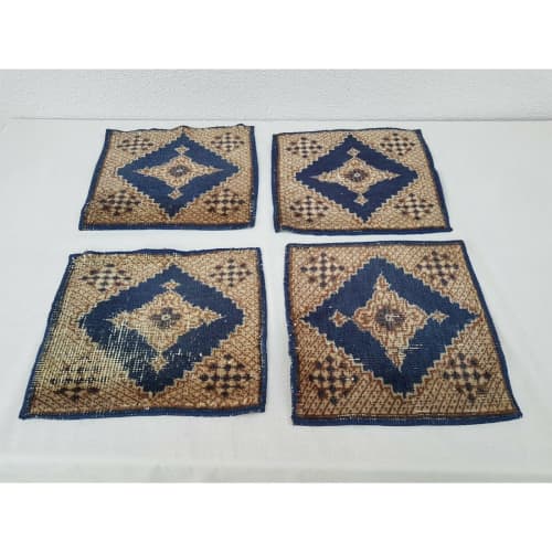 Vintage Square Doormats, Set Of 4, Quadruple Handwoven Rugs | Area Rug in Rugs by Vintage Pillows Store. Item made of cotton & fiber