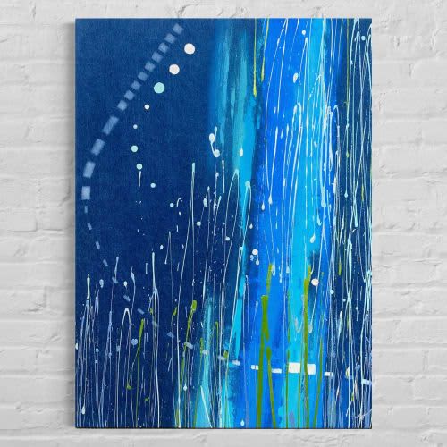 Navy Blue Jean Action Painting for Wall Art | Mixed Media by NAMYOONSOOART. Item composed of fabric in contemporary or modern style