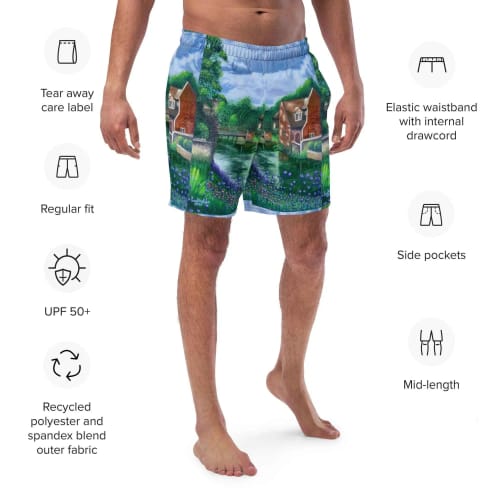 Men's Swim Trunks - River Melody - Impressionist Landscape | Work by Eman's Gallery