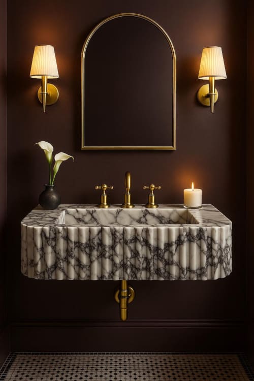 Floating Calacatta Viola Marble Sink | Custom Wall Mounted Vanity | Water Fixtures by Vero Marble
