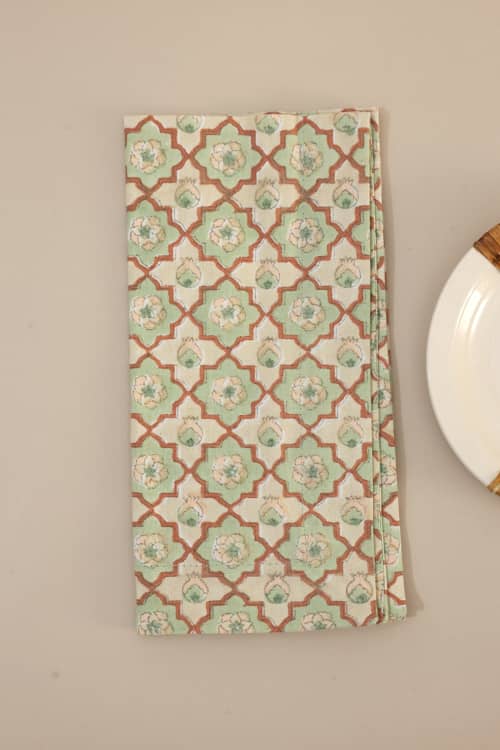 Agra Lattice Block Print Napkins, Set of 4 | Linens & Bedding by Ninéh