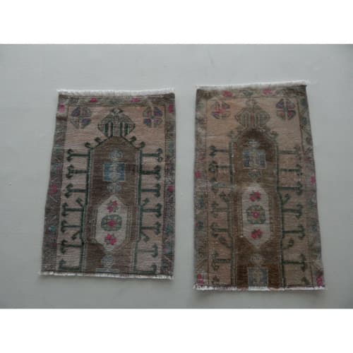 Vintage Small Wool Doormats, Set Of 2, Pair Hand Knotted Rug | Small Rug in Rugs by Vintage Pillows Store. Item composed of cotton