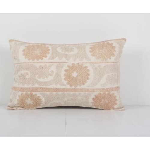 Turkish Suzani Beige Cushion Cover, Suzani Lumbar Pillow Cas | Pillows by Vintage Pillows Store