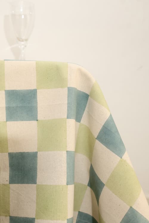 Sage Grid Block Print Tablecloth | Linens & Bedding by Ninéh