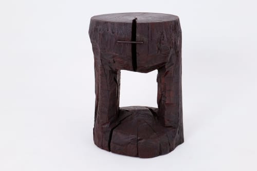 Sculptural Hardwood Side Table, Coffee Table, Red Stain, Hand-Carved, | Tables by Logniture