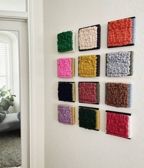 Series of 12 Fluff Woven Tiles | Embroidery in Wall Hangings by Mpwovenn Fiber Art by Mindy Pantuso