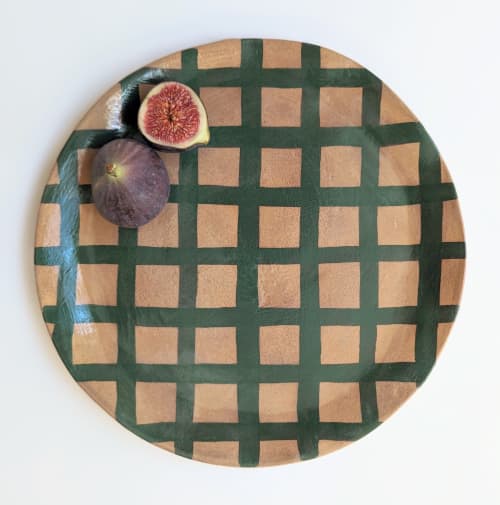 Green Gingham Serving Platter | Serveware by Rosie Gore. Item made of ceramic