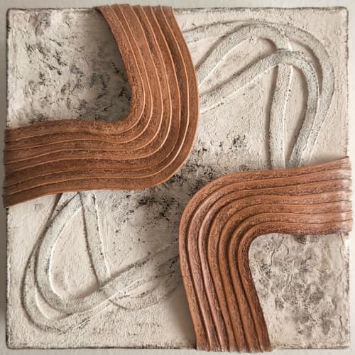 Abstract Sculpted Leather Wall Art Relief, 5x5 Square Canvas | Sculptures by Leather Spring Studio