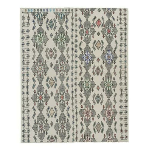 Classic Handwoven Pastel Color Geometric Pattern Turkish | Area Rug in Rugs by Vintage Pillows Store. Item composed of wool and fiber