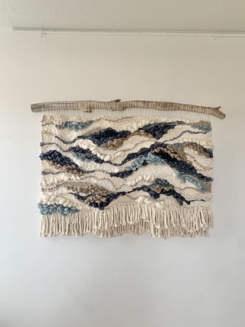 blue wall hanging slate blue wall art ocean wall hanging | Macrame Wall Hanging in Wall Hangings by Rebecca Whitaker Art. Item made of cotton with fiber works with boho & contemporary style
