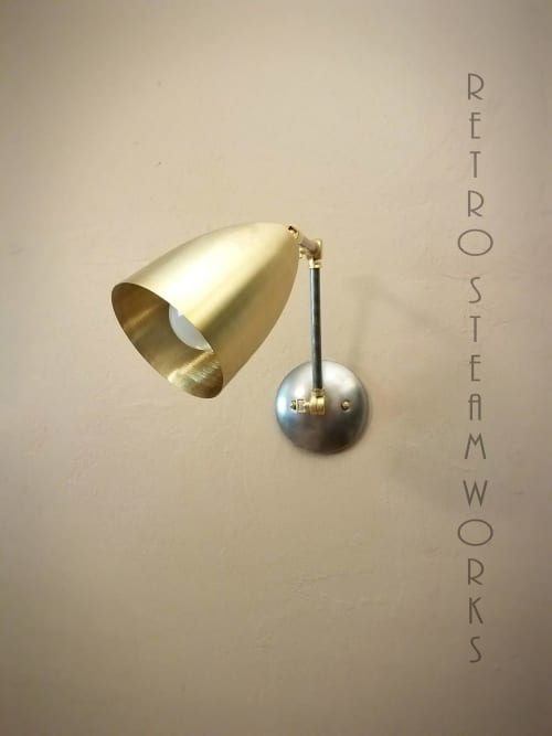 Kitchen Shelves Adjustable Wall Light - Industrial Sconce | Sconces by Retro Steam Works. Item composed of brass compatible with mid century modern and industrial style