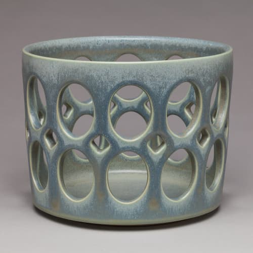 Cylindrical Oval Openwork Bowl - Blue/Green | Decorative Objects by Lynne Meade