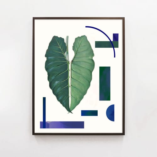 Botanical Collage Print with leaf and Abstract Geometric | Prints by Capricorn Press. Item composed of paper in boho or minimalism style