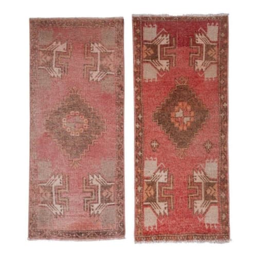 Set of 2 Piece Hand Knotted Oriental Turkish Small Door Mat | Area Rug in Rugs by Vintage Pillows Store. Item made of wool & fiber