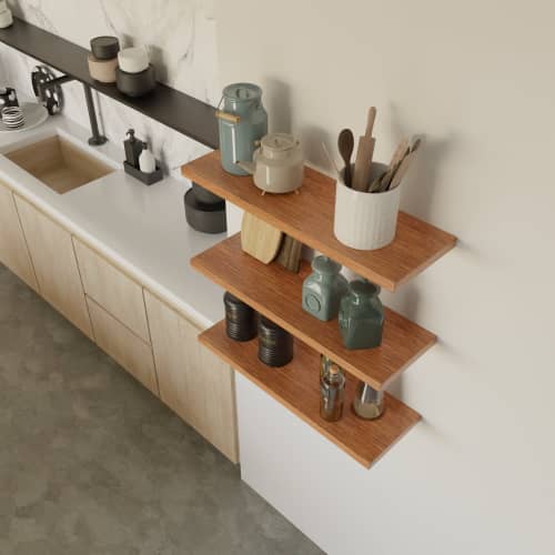 Custom Length Floating Shelves, Wooden Floating Shelves | Ledge in Storage by Picwoodwork. Item composed of wood in contemporary style