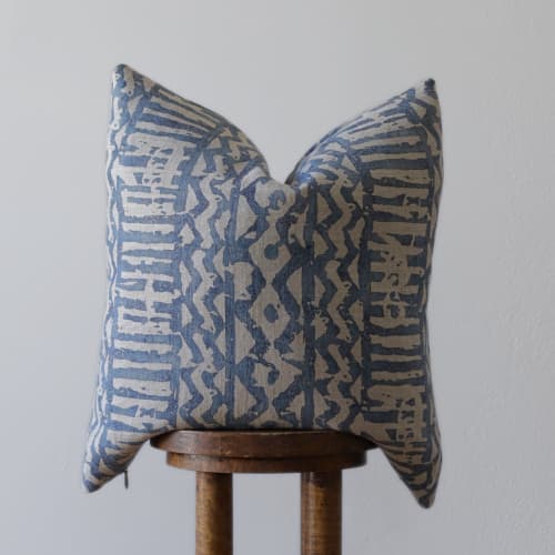 Blue Watercolor Stripe Printed on Linen Pillow 22x22 | Pillows by Vantage Design