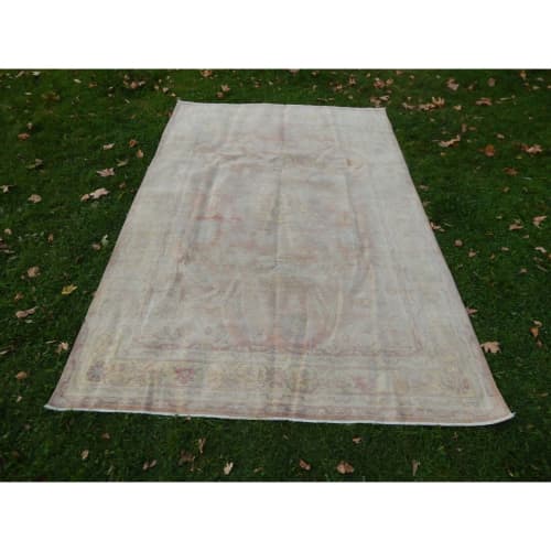 1950s Vintage Konya Karapinar Abstract Design Wool Handwoven | Area Rug in Rugs by Vintage Pillows Store. Item made of cotton with fiber