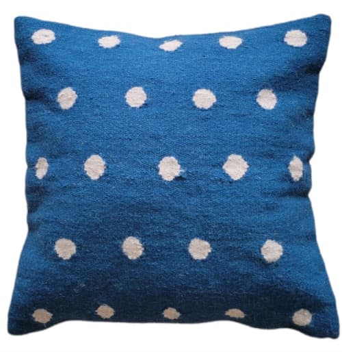 Navy Handwoven Wool Decorative Throw Pillow Cover | Cushion in Pillows by Mumo Toronto. Item made of cotton