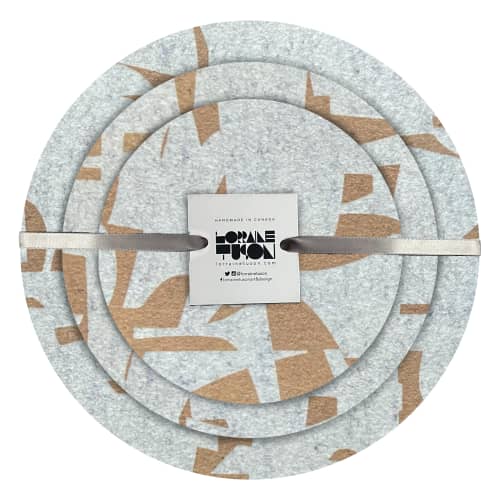 Trivet Set Merino Wool Felt 'Fragment' Bamboo on Wool White | Coaster in Tableware by Lorraine Tuson