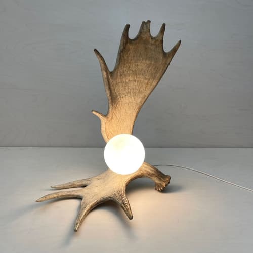 Moose Antler Lamp - Natural | Table Lamp in Lamps by Farmhaus + Co.. Item made of ceramic