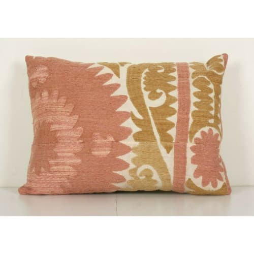 Vintage Neutral Pink Suzani Pillow Fashioned from a Mid-20th | Cushion in Pillows by Vintage Pillows Store. Item composed of cotton