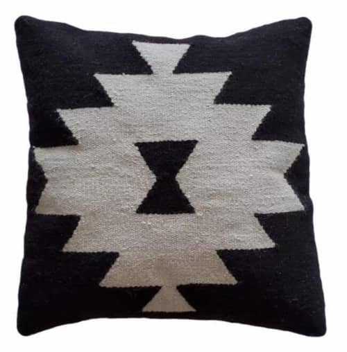 Black Cairo Handwoven Wool Decorative Throw Pillow Cover | Cushion in Pillows by Mumo Toronto. Item made of fabric