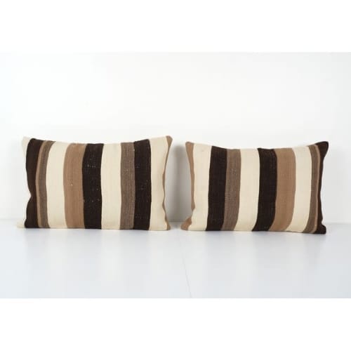 Vintage Matching Striped Organic Hemp Kilim Pillow, Handwove | Cushion in Pillows by Vintage Pillows Store
