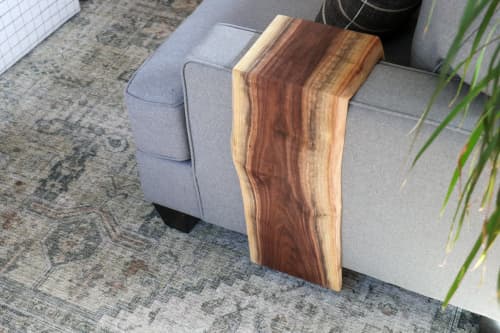 Live Edge Walnut Waterfall Armrest Sofa Table - Extra Long | Side Table in Tables by Hazel Oak Farms. Item made of walnut