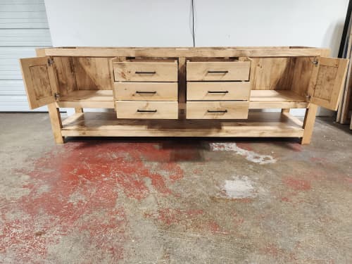 MODEL 1089 - Custom Double Sink Vanity | Countertop in Furniture by Limitless Woodworking. Item composed of maple wood in mid century modern or contemporary style