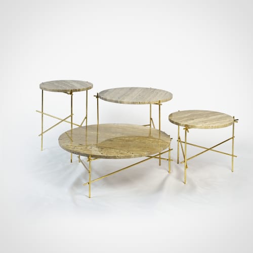 The Stilts - Travertine coffee table | Tables by DFdesignLab - Nicola Di Froscia. Item composed of steel in minimalism or modern style