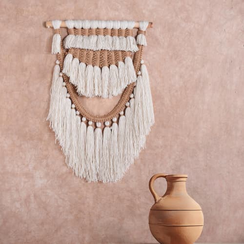 Handwoven Wool Jute Wall Hanging, Boho Farmhouse Tapestry Decor | Wall Hangings by Swiflo