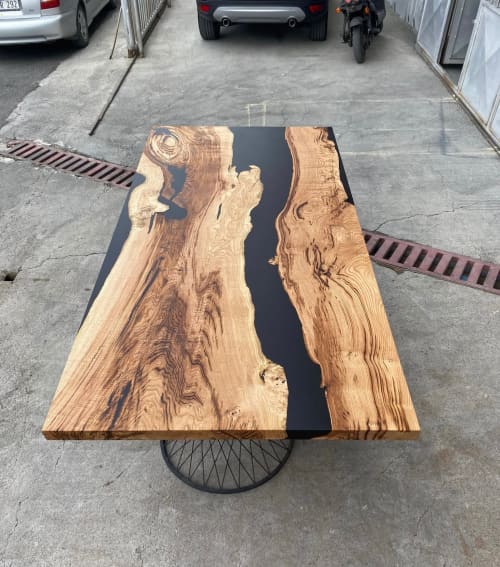 Black Epoxy Resin Dining Table - Resin River Table | Tables by Tinella Wood. Item made of wood & synthetic compatible with contemporary and art deco style