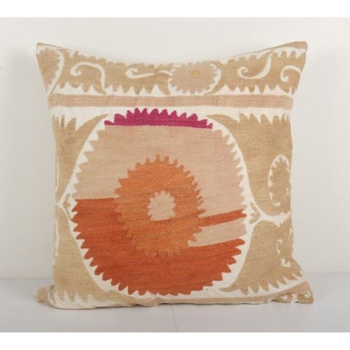 Vintage Neutral Suzani Pillow Fashioned from a Mid20th by Vintage